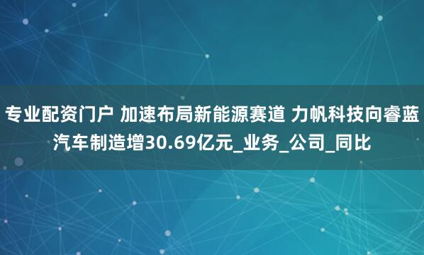 专业配资门户 加速布局新能源赛道 力帆科技向睿蓝汽车制造增30.69亿元_业务_公司_同比